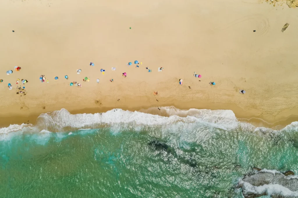 Drone view of a beach on the Costa del Sol near Gibraltar Spain