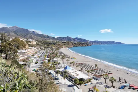 Panoramic view of Burriana beach in Nerja Malaga Spain